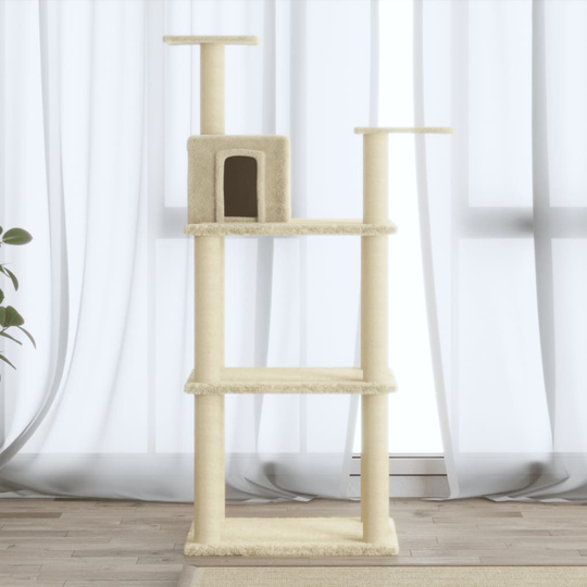 vidaXL Kissan kiipeilypuu sisal- raapimispylväillä kerma 119 cm