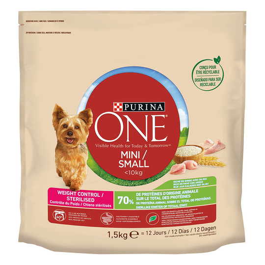 Purina One Mini Weight Control / Sterilised - kalkkuna ja riisi - 9 kg (6 x 1,5 kg)