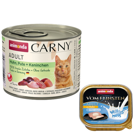 6 x 200 g Animonda Carny Adult + 4 x 15 g Milkies Snack kaupan päälle! - kana, kalkkuna & kani