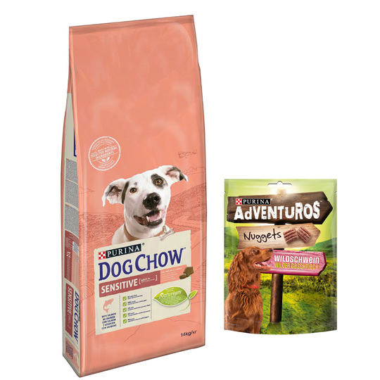 14 kg Purina Dog Chow + 300 g AdVENTuROS Nuggets kaupan päälle! - Adult Sensitive Salmon