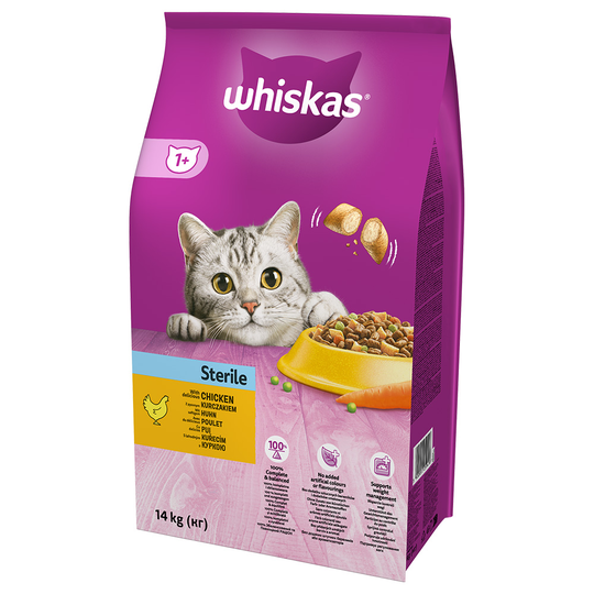 24 kg + 4 kg kaupan päälle! 28 kg Whiskas kissanruoka - 1+ Sterile Chicken