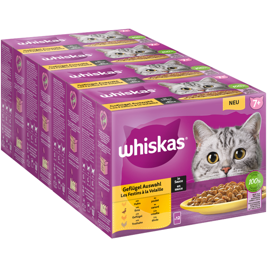 Whiskas Senior Pouches -lajitelma 48 x 85 g - 7+ siipikarjavalikoima kastikkeessa