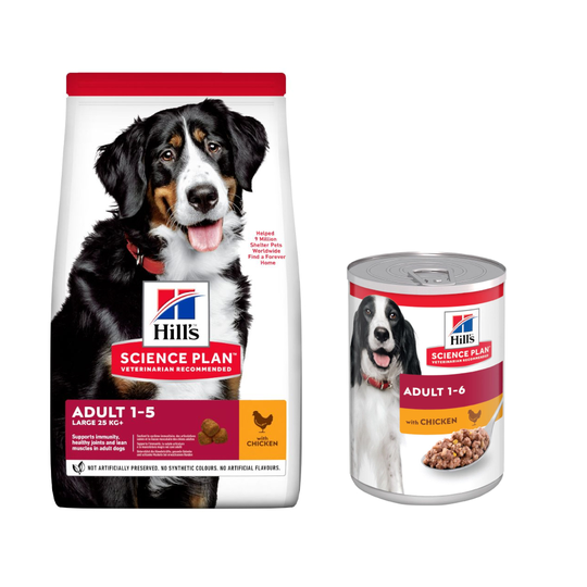 Hill's Science Plan -kuivaruoka + 6 x 370 g märkäruokaa kaupan päälle! - 14 kg Adult Large Chicken + 6 x 370 g Adult kana