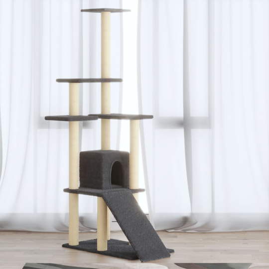 vidaXL Kissan kiipeilypuu sisal- raapimispylväillä tummanharmaa 155 cm