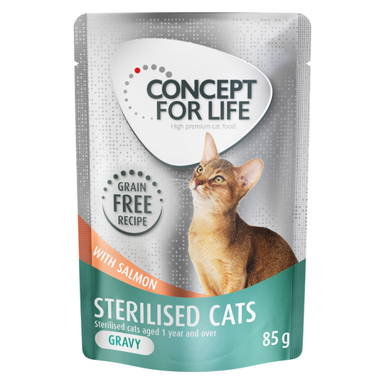 12 x 85 g Concept for Life viljaton erikoishintaan! - Sterilised Cats lohi - kastikkeessa