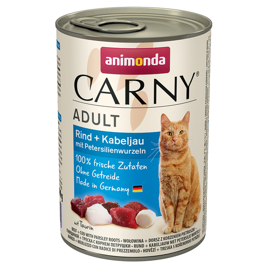 Animonda Carny kissanruoka 24 x 400 g: 20 + 4 kaupan päälle! - Adult: nauta, turska & persiljanjuuri