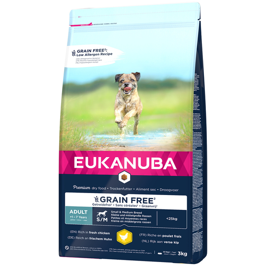 Eukanuba Grain Free Adult Small / Medium Breed kana - 3 kg