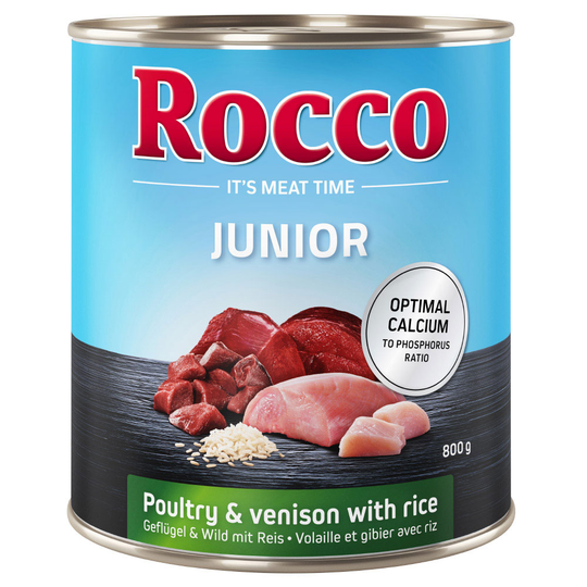 Rocco Junior 6 x 800 g - siipikarja & peura + riisi