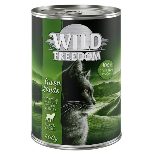 24 x 400 g Wild Freedom -kissanruokaa erikoishintaan! - Green Lands - lammas & kana