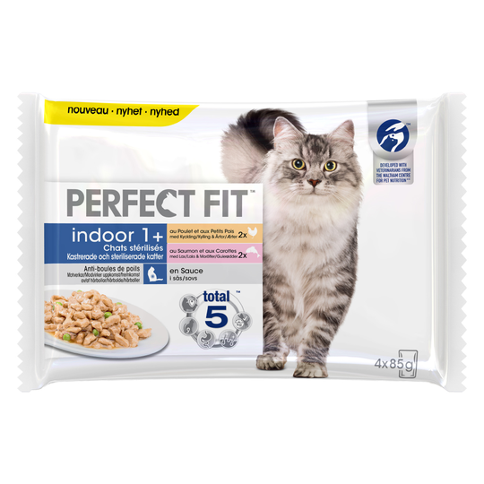 20 + 4 kaupan päälle! 24 x 85 g Perfect Fit Sterilise Indoor Adult 1+ - kana & lohi