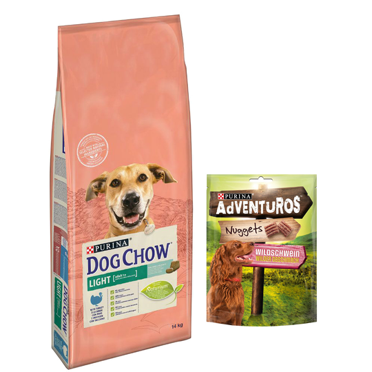 14 kg Purina Dog Chow + 300 g AdVENTuROS Nuggets kaupan päälle! - Adult Light Turkey