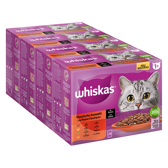 Säästöpakkaus: Whiskas 1+ Adult Pouches 48 x 85 g - perinteinen kastikevalikoima