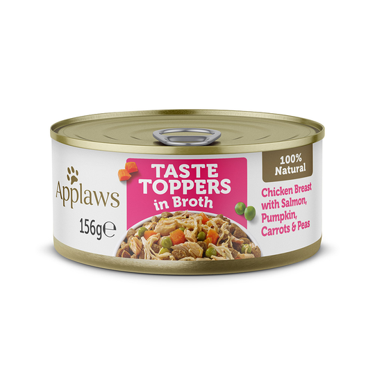 Applaws Taste Toppers liemessä 6 x 156 g - kana, lohi, kurpitsa, porkkana ja herneet