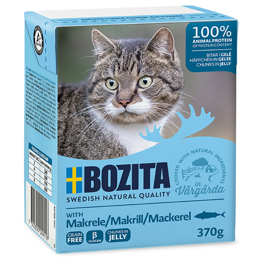 Bozita Chunks -säästöpakkaus 48 x 370 g - in Jelly: makrilli