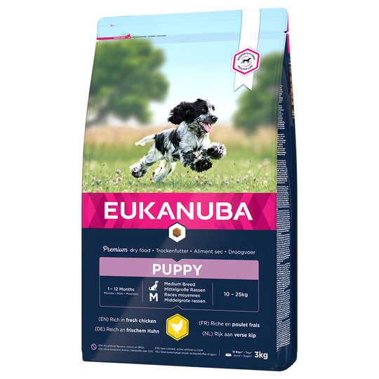 Eukanuba Breed Specific -koiranruokaa erikoishintaan! - 3 kg Puppy Medium Breed Chicken