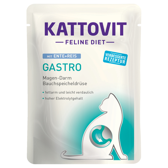Kattovit Feline Gastro Pouch 24 x 85 g - ankka & riisi