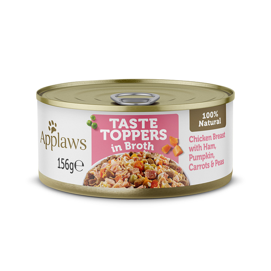 Applaws Taste Toppers liemessä 6 x 156 g - kana, kinkku, kurpitsa, porkkana & herneet