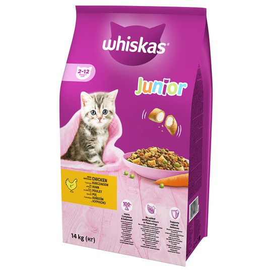 24 kg + 4 kg kaupan päälle! 28 kg Whiskas kissanruoka - Junior Chicken