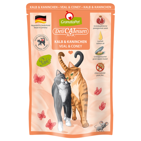 GranataPet DeliCatessen Pouch -kokeilupakkaus 6 x 85 g - vasikka & kani