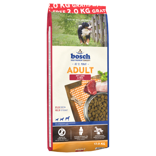 2 kg kaupan päälle! 17 kg bosch-koiranruokaa - Adult Lamb & Rice