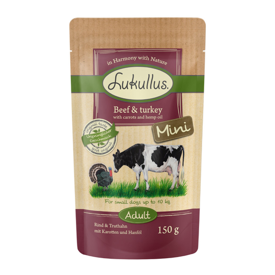 Lukullus Naturkost Adult Mini viljaton 6 x 150 g - nauta & kalkkuna