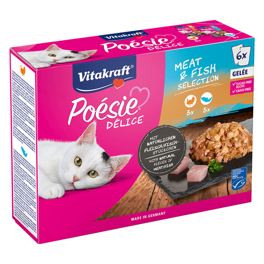 5 + 1 kaupan päälle! 6 x 85 g Vitakraft Poésie DéliSauce -sekoitus - Meat & Fish Selection