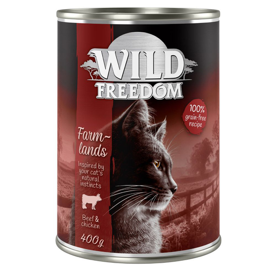24 x 400 g Wild Freedom -kissanruokaa erikoishintaan! - Farmlands - nauta & kana