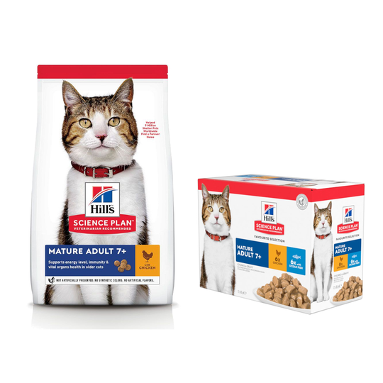 7/10 kg Hill's Science Plan + 12 x 85 g Hill's märkäruokaa kaupan päälle! - 10 kg Mature Adult Chicken + 12 x 85 g Mature Adult kalavalikoima