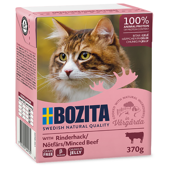 Bozita Chunks -säästöpakkaus 48 x 370 g - in Jelly: naudanjauheliha