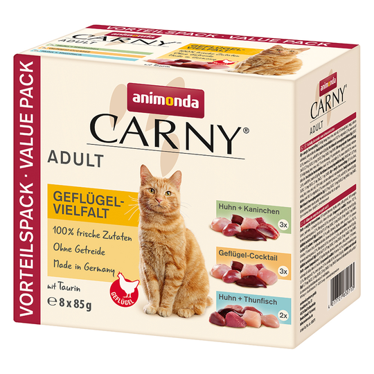 Animonda Carny Pouch Multipack 8 x 85 g - siipikarjalajitelma (3 makua)
