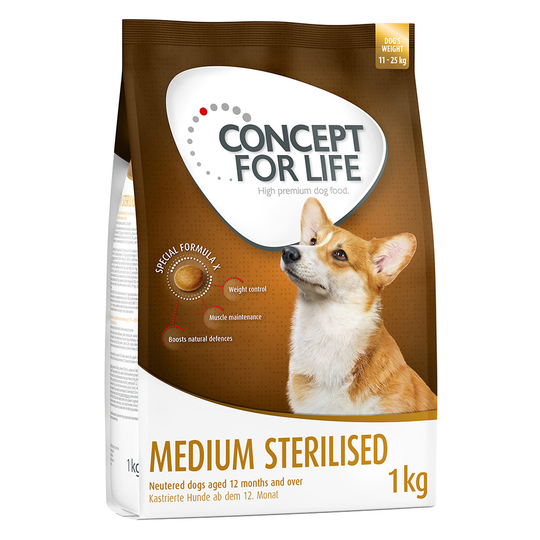 1 kg / 1,5 kg Concept for Life -koiranruokaa kokeiluhintaan! - 1 kg Medium Sterilised