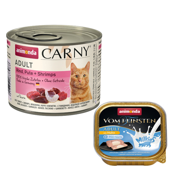 6 x 200 g Animonda Carny Adult + 4 x 15 g Milkies Snack kaupan päälle! - nauta, kalkkuna & katkarapu
