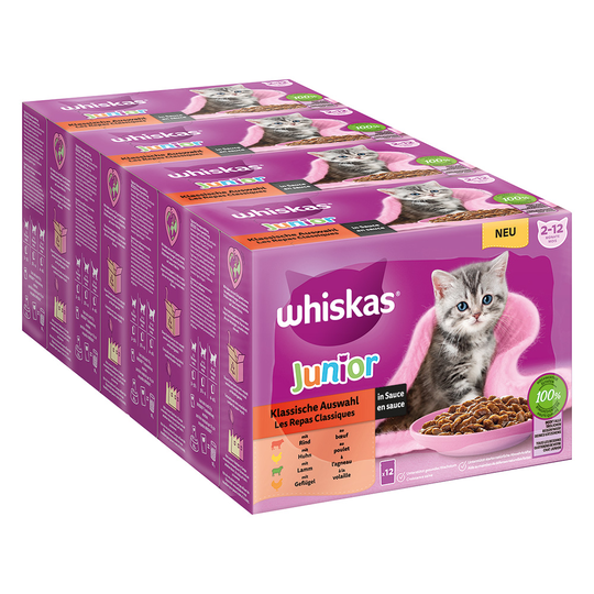Whiskas Junior Pouches -säästöpakkaus 48 x 85 g - perinteinen kastikevalikoima