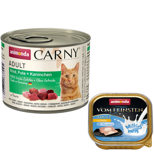 6 x 200 g Animonda Carny Adult + 4 x 15 g Milkies Snack kaupan päälle! - nauta, kalkkuna & kani
