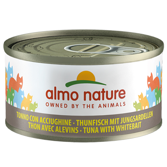 Almo Nature -sekoitus: kuivaruoka 2 kg + märkäruoka 6 x 70/140 g - 2 kg Holistic Oily Fish & Rice + 6 x 70 g Legend, tonnikala & sardellinpoikaset