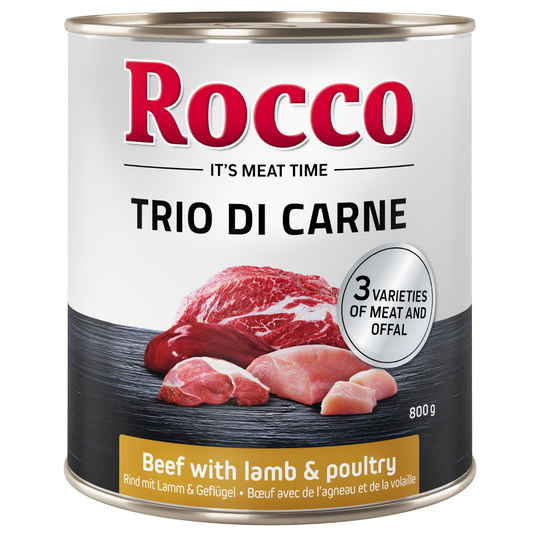 Rocco Classic Trio di Carne -säästöpakkaus 24 x 800 g - nauta, lammas & siipikarja