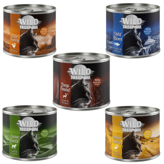 5 + 1 kaupan päälle! Wild Freedom 6 x 200 g - Adult lajitelma 6 x 200 g (2 x kana, lohi, lammas, kani, peura)