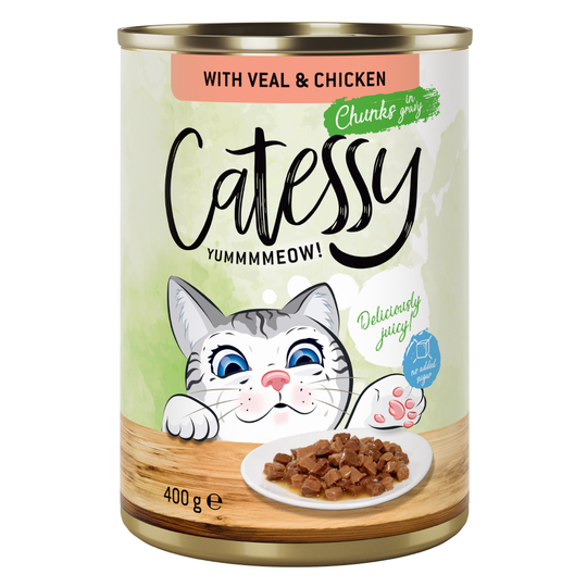 Säästöpakkaus: Catessy kastikkeella tai hyytelöllä 24 x 400 g - vasikka & kana kastikkeessa
