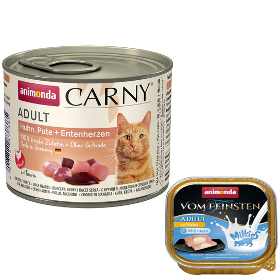 6 x 200 g Animonda Carny Adult + 4 x 15 g Milkies Snack kaupan päälle! - kana, kalkkuna & ankansydän