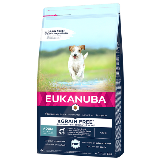 Eukanuba Grain Free Adult Small / Medium Breed lohi - 3 kg