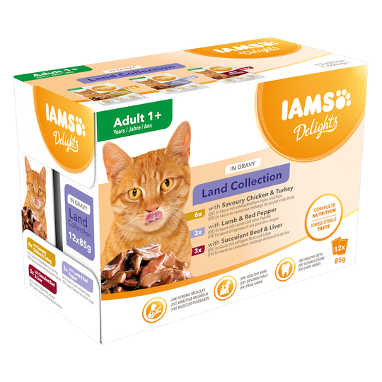 IAMS Delights Adult in Sauce - 12 x 85 g Land Mix in Sauce