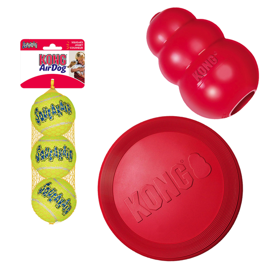 KONG-lelusetti: frisbee, KONG Classic, tennispallot - Large (Frisbee, Classic, tennispallot 2 kpl)