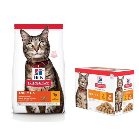 7/10 kg Hill's Science Plan + 12 x 85 g Hill's märkäruokaa kaupan päälle! - 10 kg Adult Chicken + 12 x 85 g Adult kalkkuna