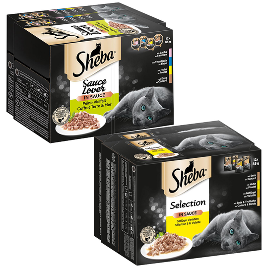 Sheba lajitelma 48 x 85 g - 24 x pussia Selection in Sauce siipikarja + 24 rasiaa Sauce Lover