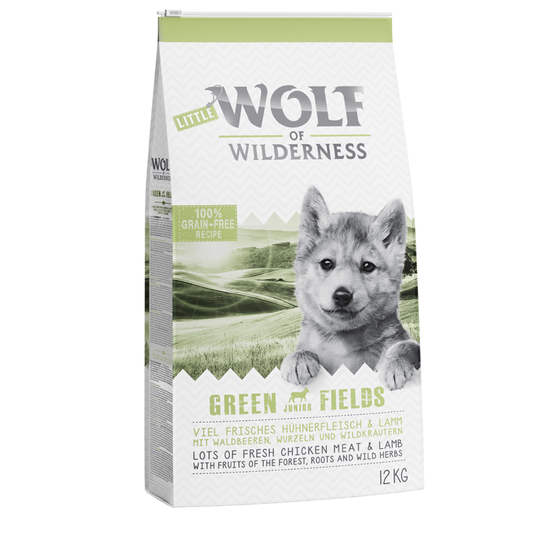 Wolf of Wilderness -säästöpakkaus 2 x 12 kg - Green Fields Junior - lammas