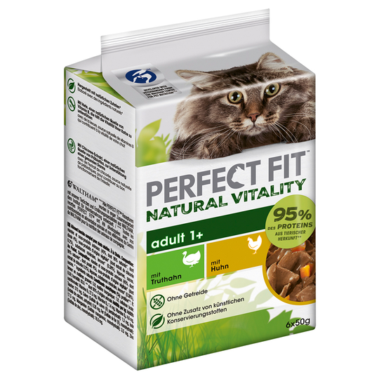 Perfect Fit Natural Vitality Adult 1+ - 6 x 50 g kana ja kalkkuna