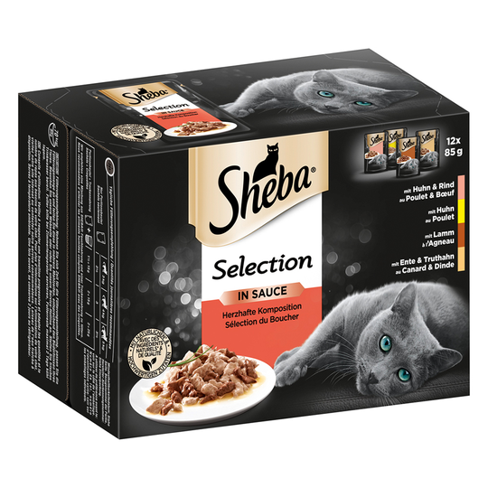 Sheba Selection kissanruoka 12 x 85 g: 10 + 2 pussia kaupan päälle! - Selection in Sauce, keittiömestarin duo