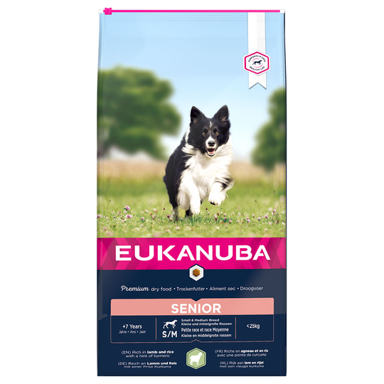 Eukanuba-säästöpakkaus - 2 x 12 kg Senior Small & Medium Breed Lamb & Rice
