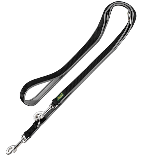 HUNTER Neopren -talutushihna, musta/harmaa - pituus 200 cm, leveys 20 mm, säädettävä