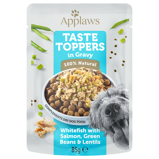 Applaws Taste Toppers kastikkeessa 12 x 85 g - siika, lohi, vihreä papu & linssi